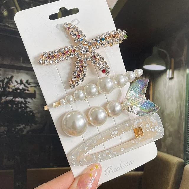 1 Set Flower Pearl Hair Clips For Women Fashion Acrylic Hairpins Hairgrips New Girl Hair Accessories Geometric Barrettes Jewelry