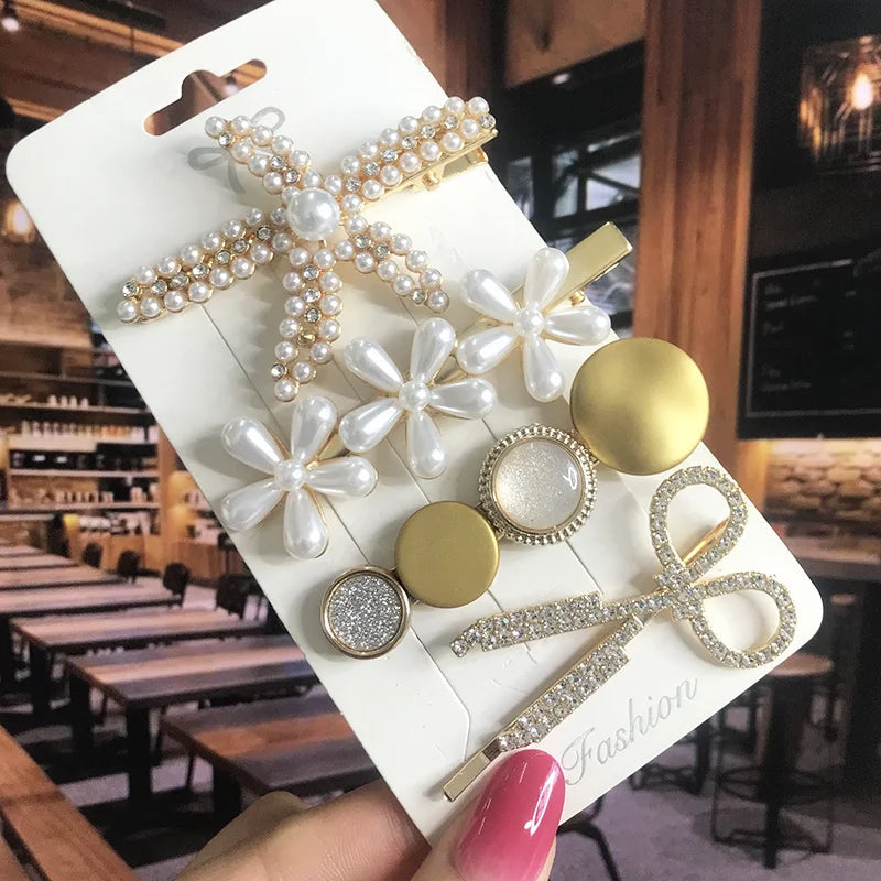 2022 Pearl Crystal Acrylic Hair Clips Set for Women Retro Geometric Barrettes Hairpin Girl Hair Accessories Fashion Jewelry