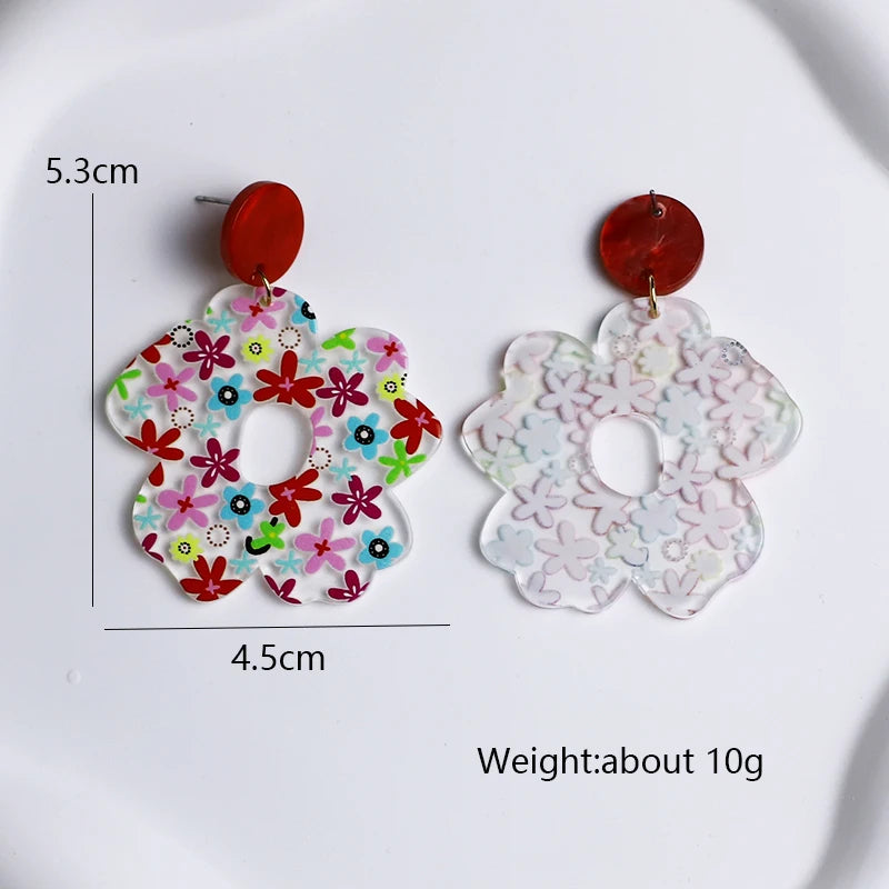 2024 New Spring Colorful Flower Earrings For Women Aesthetic Cactus Plant Acrylic Drop Dangle Earrings Designer Jewelry