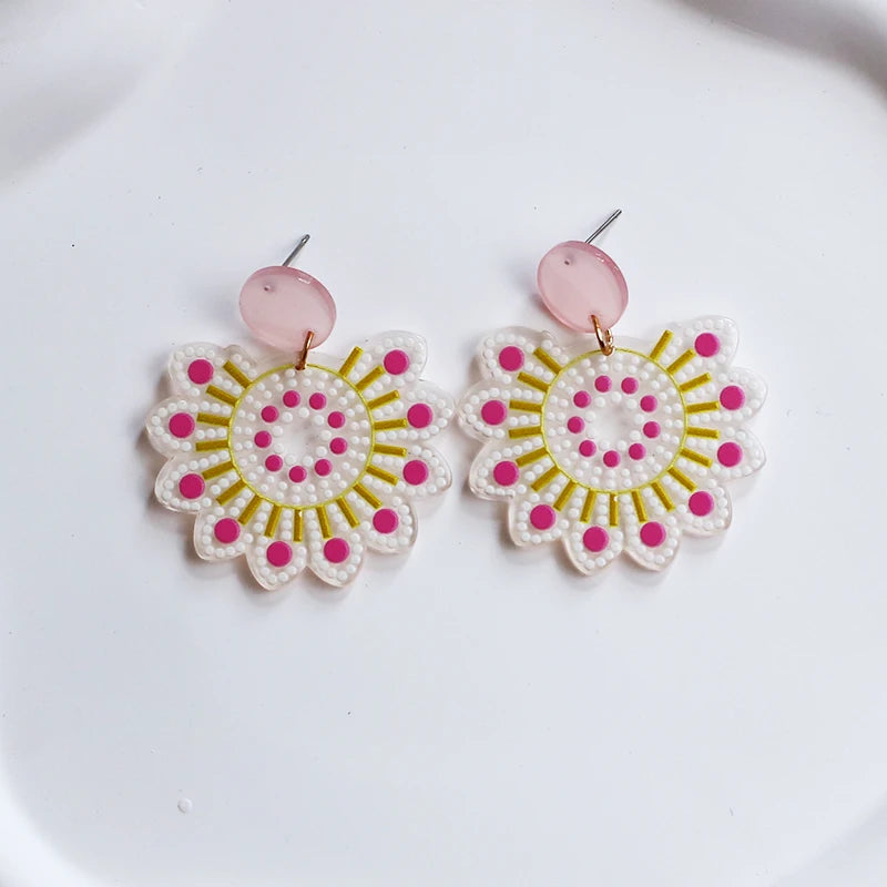 2024 New Spring Colorful Flower Earrings For Women Aesthetic Cactus Plant Acrylic Drop Dangle Earrings Designer Jewelry