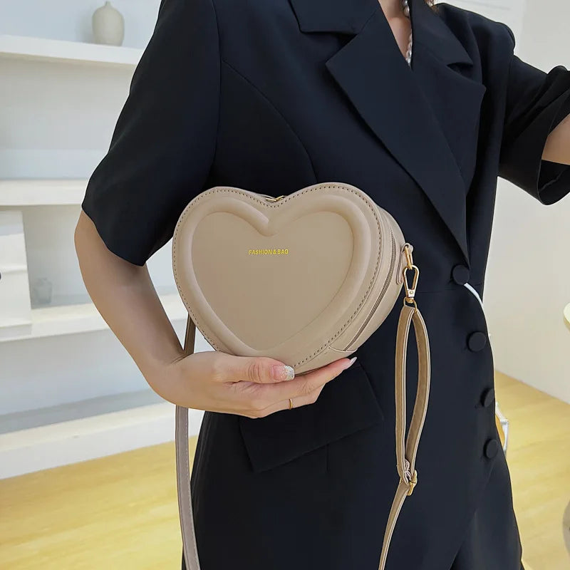 Fashion Heart Shaped Candy Color Small Shoulde Sling Bag For Girl PU Leather Zipper Women Casual Crossbody Bag