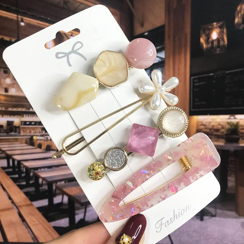 2022 Pearl Crystal Acrylic Hair Clips Set for Women Retro Geometric Barrettes Hairpin Girl Hair Accessories Fashion Jewelry