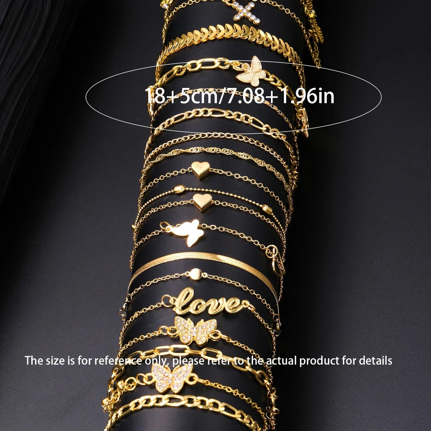 18Pcs Bohemian Summer Beach Anklet Set For Women Vintage Butterfly Heart Crystal Pendant Foot Bracelets Fashion Jewelry Gift New