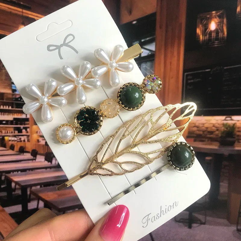 2022 Pearl Crystal Acrylic Hair Clips Set for Women Retro Geometric Barrettes Hairpin Girl Hair Accessories Fashion Jewelry