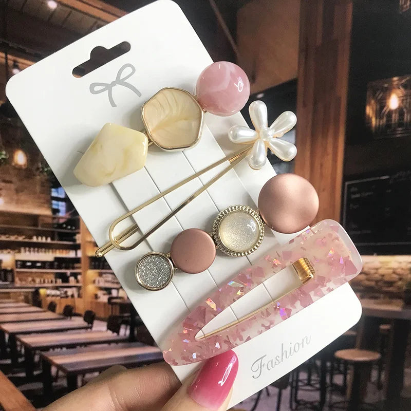 2022 Pearl Crystal Acrylic Hair Clips Set for Women Retro Geometric Barrettes Hairpin Girl Hair Accessories Fashion Jewelry