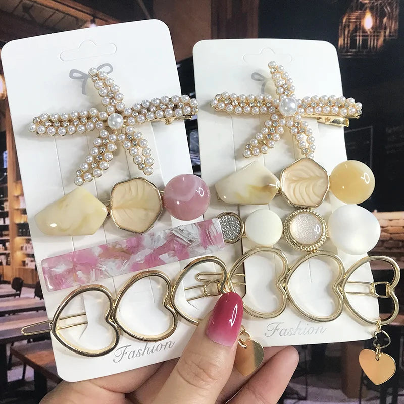 2022 Pearl Crystal Acrylic Hair Clips Set for Women Retro Geometric Barrettes Hairpin Girl Hair Accessories Fashion Jewelry