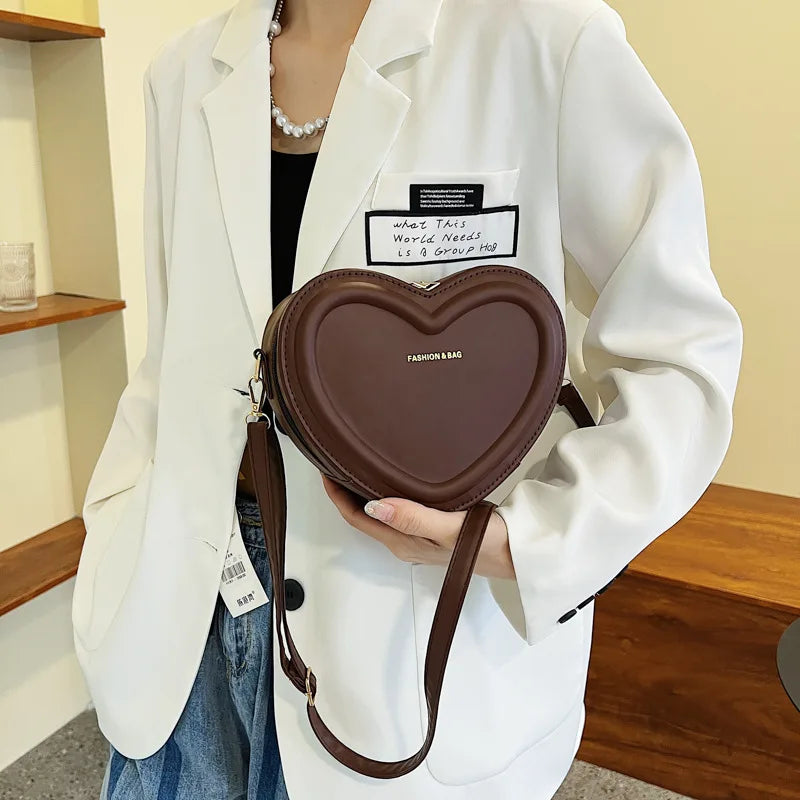Fashion Heart Shaped Candy Color Small Shoulde Sling Bag For Girl PU Leather Zipper Women Casual Crossbody Bag