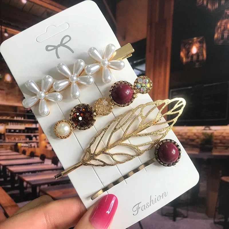 2022 Pearl Crystal Acrylic Hair Clips Set for Women Retro Geometric Barrettes Hairpin Girl Hair Accessories Fashion Jewelry