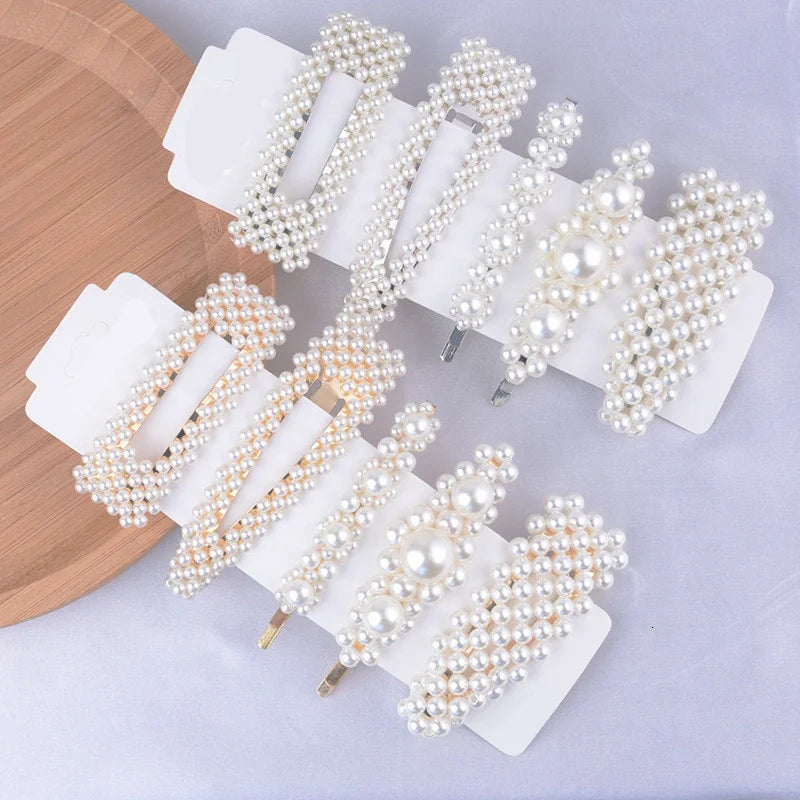 1 Set Flower Pearl Hair Clips For Women Fashion Acrylic Hairpins Hairgrips New Girl Hair Accessories Geometric Barrettes Jewelry