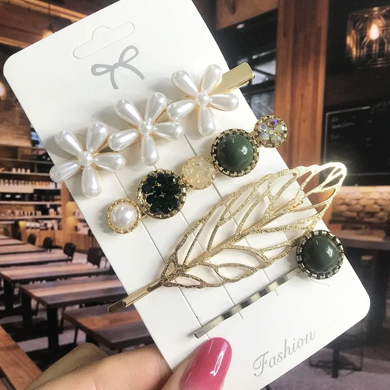 2022 Pearl Crystal Acrylic Hair Clips Set for Women Retro Geometric Barrettes Hairpin Girl Hair Accessories Fashion Jewelry