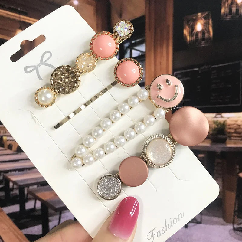 2022 Pearl Crystal Acrylic Hair Clips Set for Women Retro Geometric Barrettes Hairpin Girl Hair Accessories Fashion Jewelry