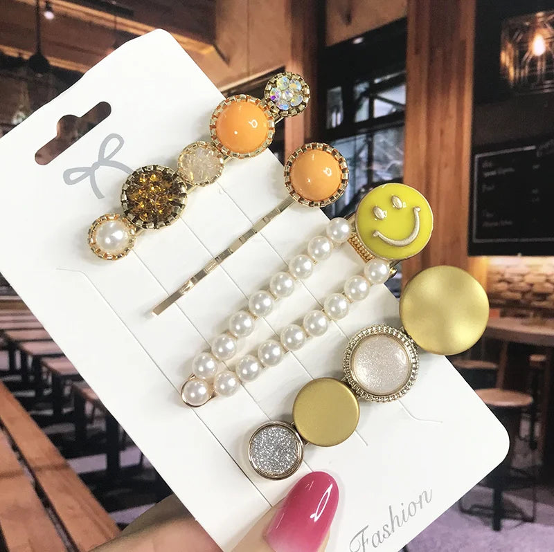 2022 Pearl Crystal Acrylic Hair Clips Set for Women Retro Geometric Barrettes Hairpin Girl Hair Accessories Fashion Jewelry