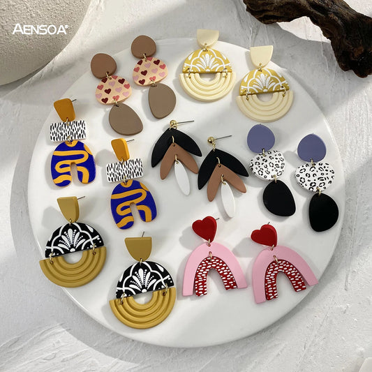 AENSOA Colorful Graffiti Floral Pattern Acrylic Earrings for Women Geometric Irregular Drop Earrings Trendy Jewelry Wholesale