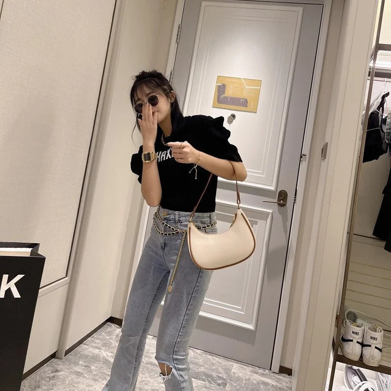 Women's Clutch Handbags Fashion Solid Color PU Leather Underarm Shoulder Bag Female Bag