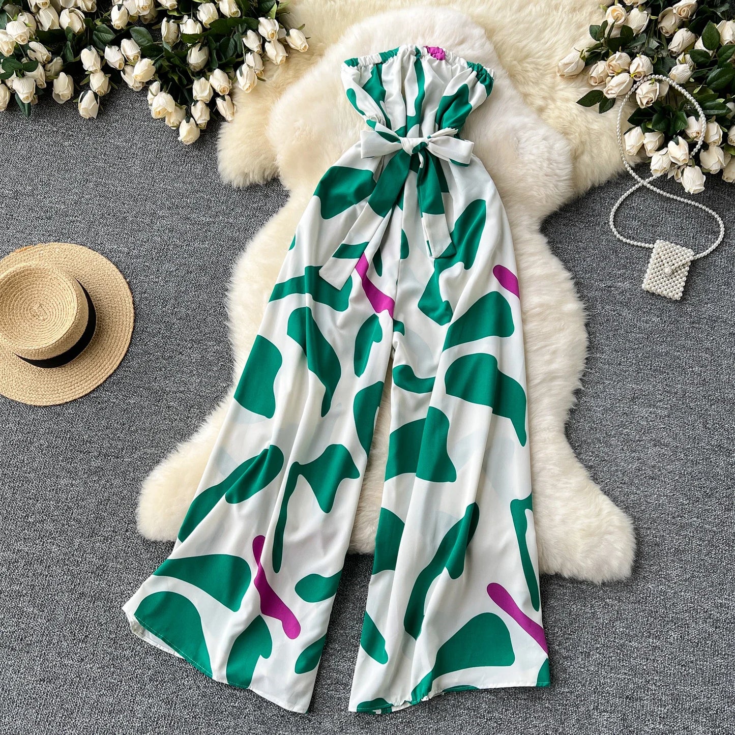Women's Jumpsuit Elegant Sexy Suspender Printed Jumpsuits Casual Hip Waist Overalls Romper For Women Spring Summer 2024