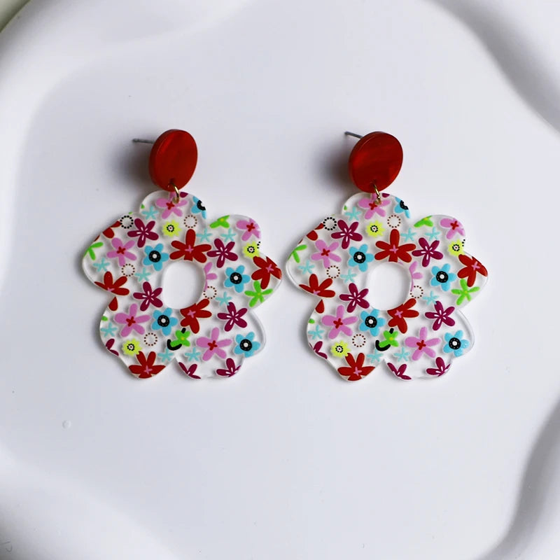 2024 New Spring Colorful Flower Earrings For Women Aesthetic Cactus Plant Acrylic Drop Dangle Earrings Designer Jewelry