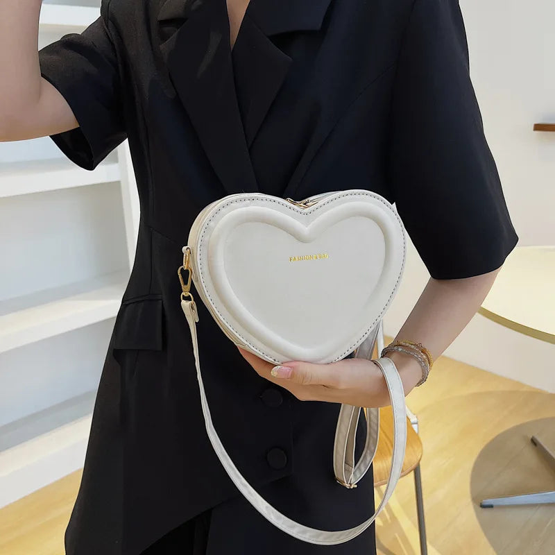 Fashion Heart Shaped Candy Color Small Shoulde Sling Bag For Girl PU Leather Zipper Women Casual Crossbody Bag