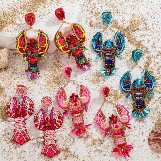 Boho Fashion Colorful Beads Lobster Dangle Earrigns For Women High Quality Handmade Rice Beaded Summer Beach Sea Animal Jewelry