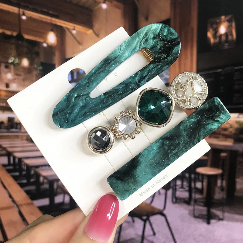2022 Pearl Crystal Acrylic Hair Clips Set for Women Retro Geometric Barrettes Hairpin Girl Hair Accessories Fashion Jewelry