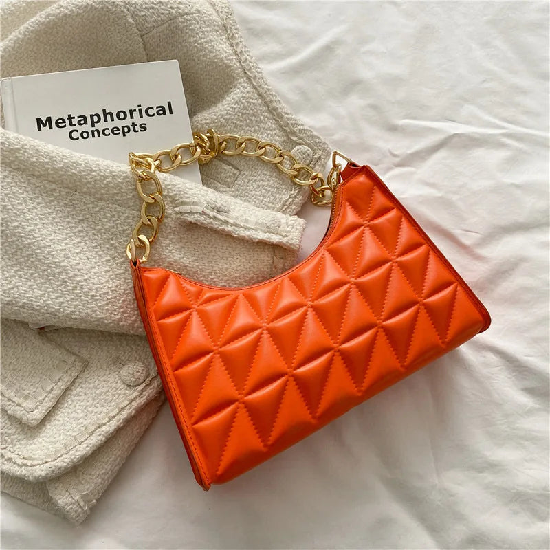 Women'S Shoulder Bag New Solid Color Trend Underarm Bag Chain Handbag Female Fashion Texture Shopping Bag