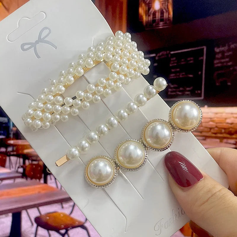 1 Set Flower Pearl Hair Clips For Women Fashion Acrylic Hairpins Hairgrips New Girl Hair Accessories Geometric Barrettes Jewelry