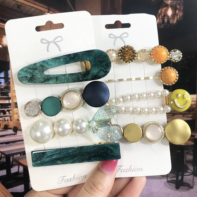 2022 Pearl Crystal Acrylic Hair Clips Set for Women Retro Geometric Barrettes Hairpin Girl Hair Accessories Fashion Jewelry