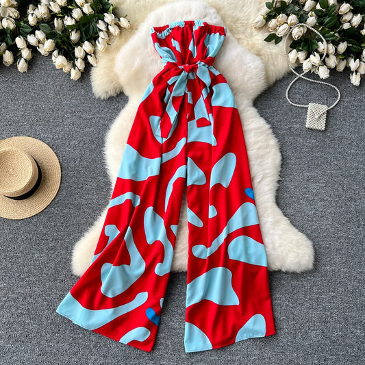 Women's Jumpsuit Elegant Sexy Suspender Printed Jumpsuits Casual Hip Waist Overalls Romper For Women Spring Summer 2024