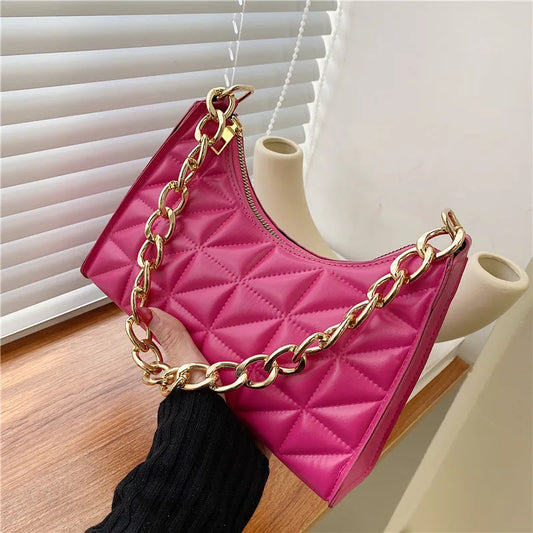 Women'S Shoulder Bag New Solid Color Trend Underarm Bag Chain Handbag Female Fashion Texture Shopping Bag