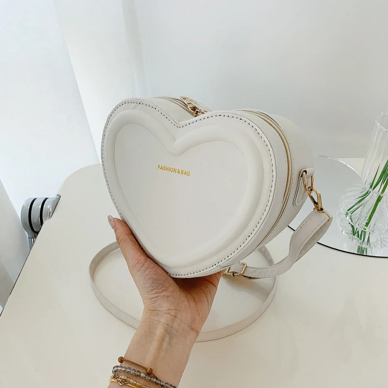 Fashion Heart Shaped Candy Color Small Shoulde Sling Bag For Girl PU Leather Zipper Women Casual Crossbody Bag