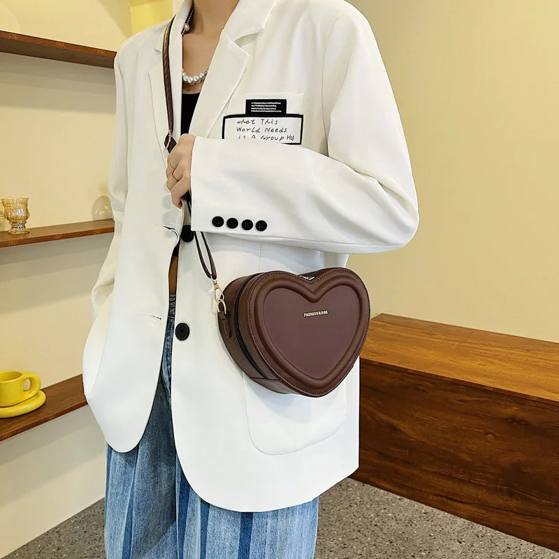 Fashion Heart Shaped Candy Color Small Shoulde Sling Bag For Girl PU Leather Zipper Women Casual Crossbody Bag