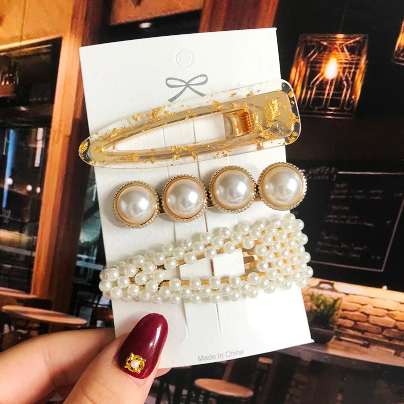 1 Set Flower Pearl Hair Clips For Women Fashion Acrylic Hairpins Hairgrips New Girl Hair Accessories Geometric Barrettes Jewelry