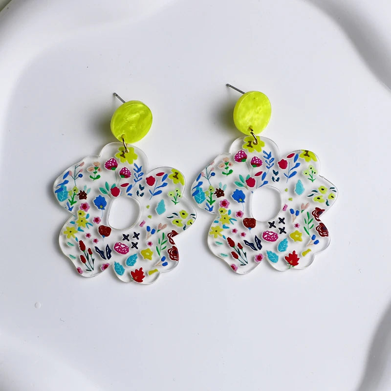2024 New Spring Colorful Flower Earrings For Women Aesthetic Cactus Plant Acrylic Drop Dangle Earrings Designer Jewelry