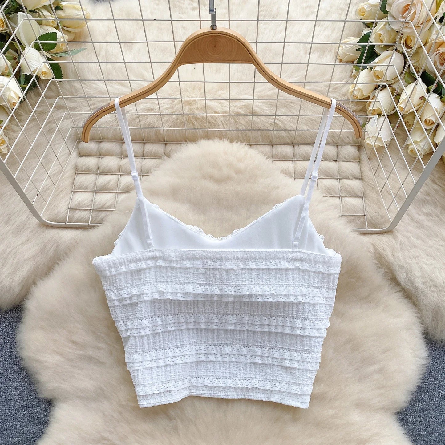 2024 Sweet Ruched Two Pieces Sets V Neck Strap Crop Tops+Short Pleated Skirt Women Korean Style Chic Summer Beachwear Suits