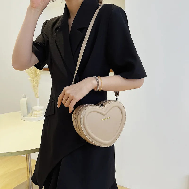 Fashion Heart Shaped Candy Color Small Shoulde Sling Bag For Girl PU Leather Zipper Women Casual Crossbody Bag