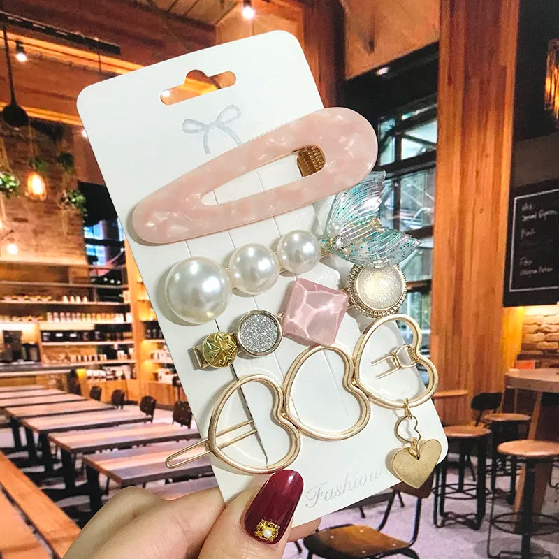 2022 Pearl Crystal Acrylic Hair Clips Set for Women Retro Geometric Barrettes Hairpin Girl Hair Accessories Fashion Jewelry