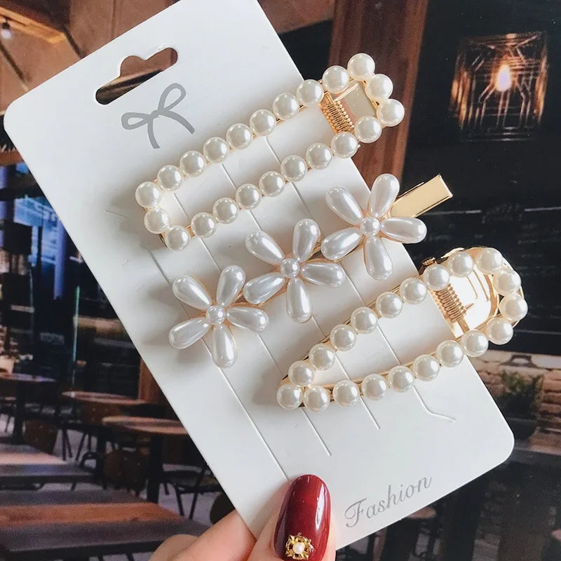 1 Set Flower Pearl Hair Clips For Women Fashion Acrylic Hairpins Hairgrips New Girl Hair Accessories Geometric Barrettes Jewelry