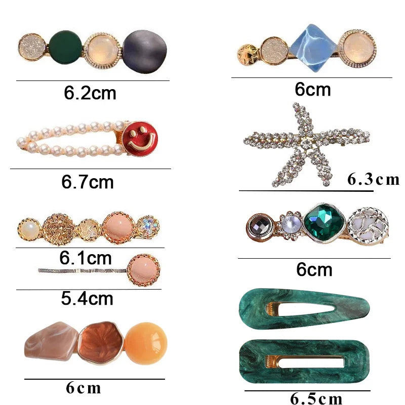 2022 Pearl Crystal Acrylic Hair Clips Set for Women Retro Geometric Barrettes Hairpin Girl Hair Accessories Fashion Jewelry