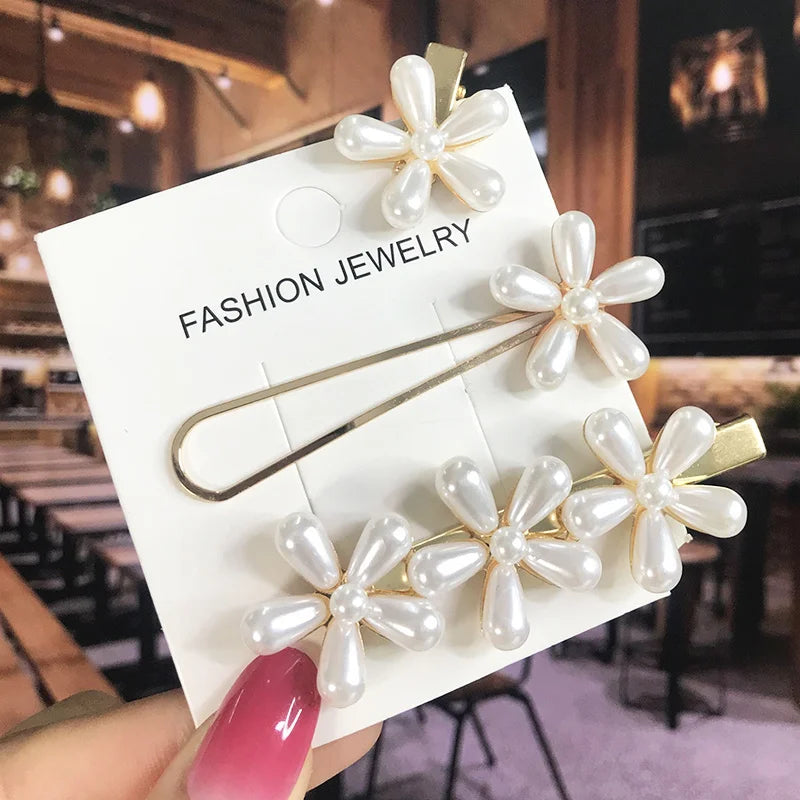 2022 Pearl Crystal Acrylic Hair Clips Set for Women Retro Geometric Barrettes Hairpin Girl Hair Accessories Fashion Jewelry