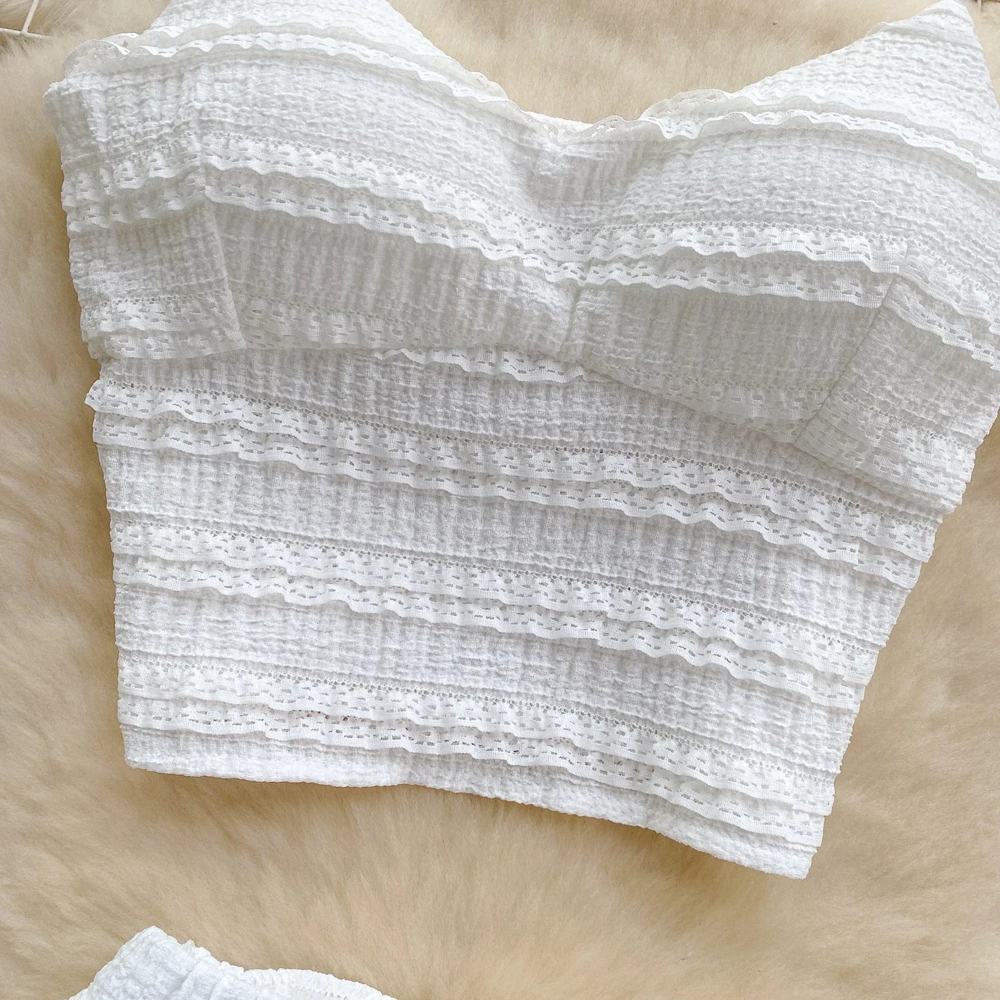 2024 Sweet Ruched Two Pieces Sets V Neck Strap Crop Tops+Short Pleated Skirt Women Korean Style Chic Summer Beachwear Suits
