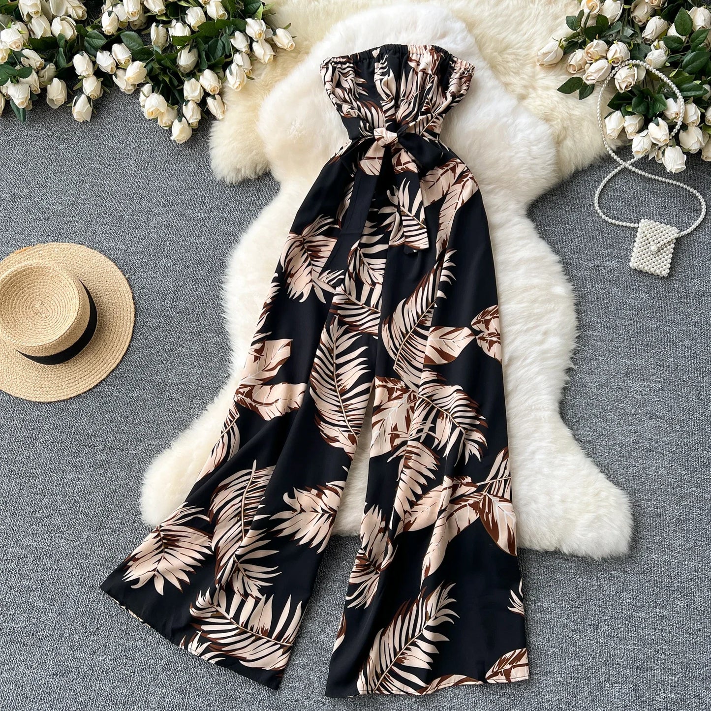 Women's Jumpsuit Elegant Sexy Suspender Printed Jumpsuits Casual Hip Waist Overalls Romper For Women Spring Summer 2024