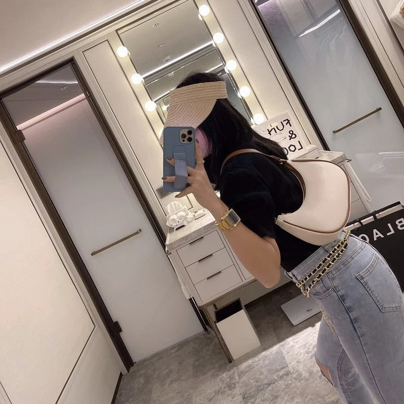 Women's Clutch Handbags Fashion Solid Color PU Leather Underarm Shoulder Bag Female Bag