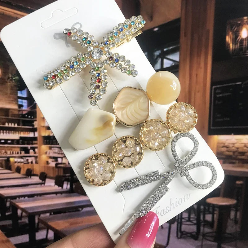 2022 Pearl Crystal Acrylic Hair Clips Set for Women Retro Geometric Barrettes Hairpin Girl Hair Accessories Fashion Jewelry