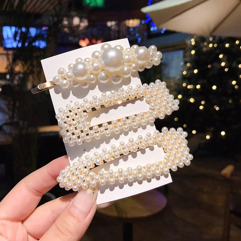 1 Set Flower Pearl Hair Clips For Women Fashion Acrylic Hairpins Hairgrips New Girl Hair Accessories Geometric Barrettes Jewelry