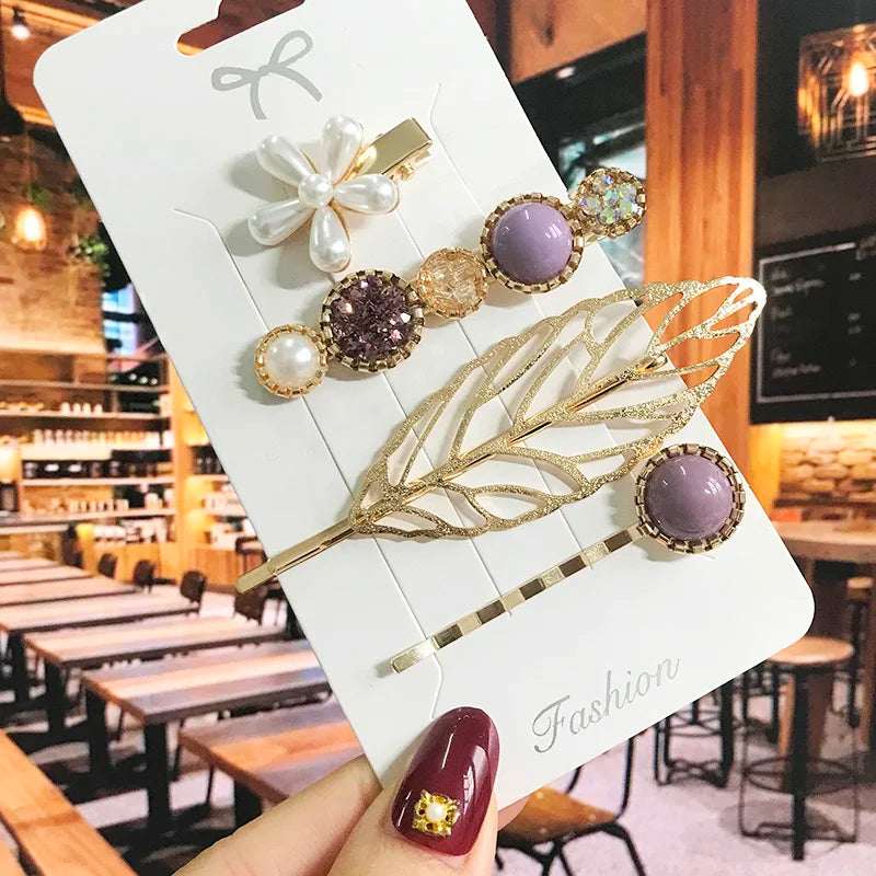 2022 Pearl Crystal Acrylic Hair Clips Set for Women Retro Geometric Barrettes Hairpin Girl Hair Accessories Fashion Jewelry