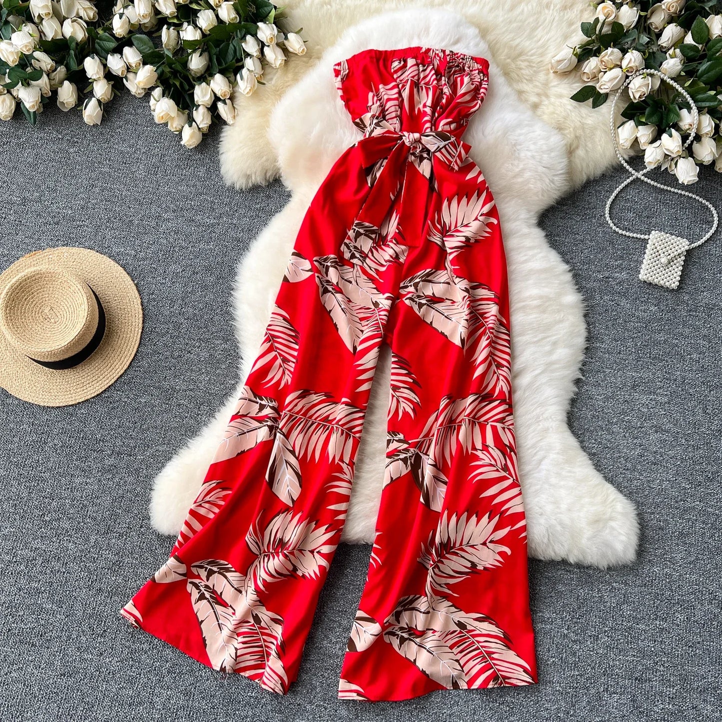 Women's Jumpsuit Elegant Sexy Suspender Printed Jumpsuits Casual Hip Waist Overalls Romper For Women Spring Summer 2024