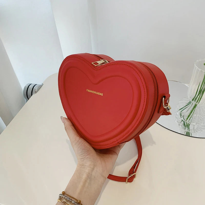 Fashion Heart Shaped Candy Color Small Shoulde Sling Bag For Girl PU Leather Zipper Women Casual Crossbody Bag