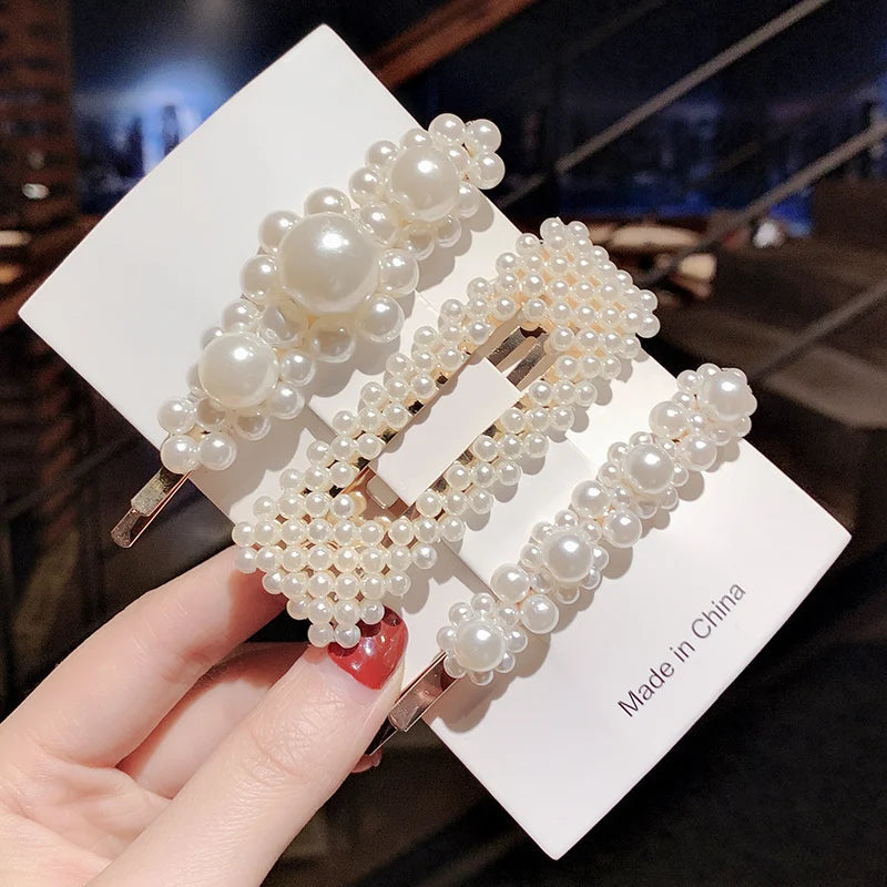 1 Set Flower Pearl Hair Clips For Women Fashion Acrylic Hairpins Hairgrips New Girl Hair Accessories Geometric Barrettes Jewelry