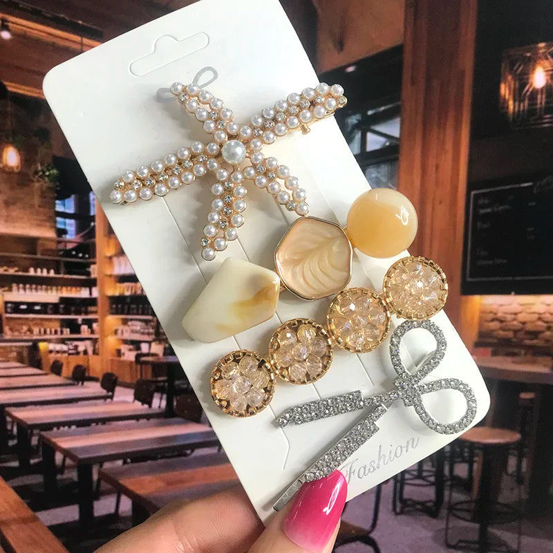 2022 Pearl Crystal Acrylic Hair Clips Set for Women Retro Geometric Barrettes Hairpin Girl Hair Accessories Fashion Jewelry
