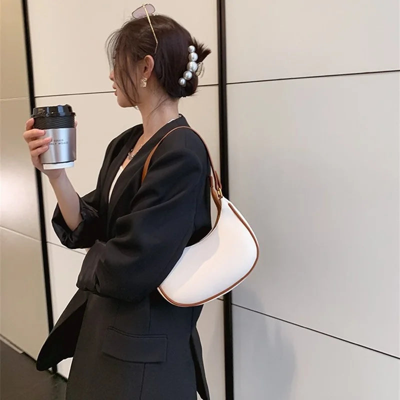 Women's Clutch Handbags Fashion Solid Color PU Leather Underarm Shoulder Bag Female Bag