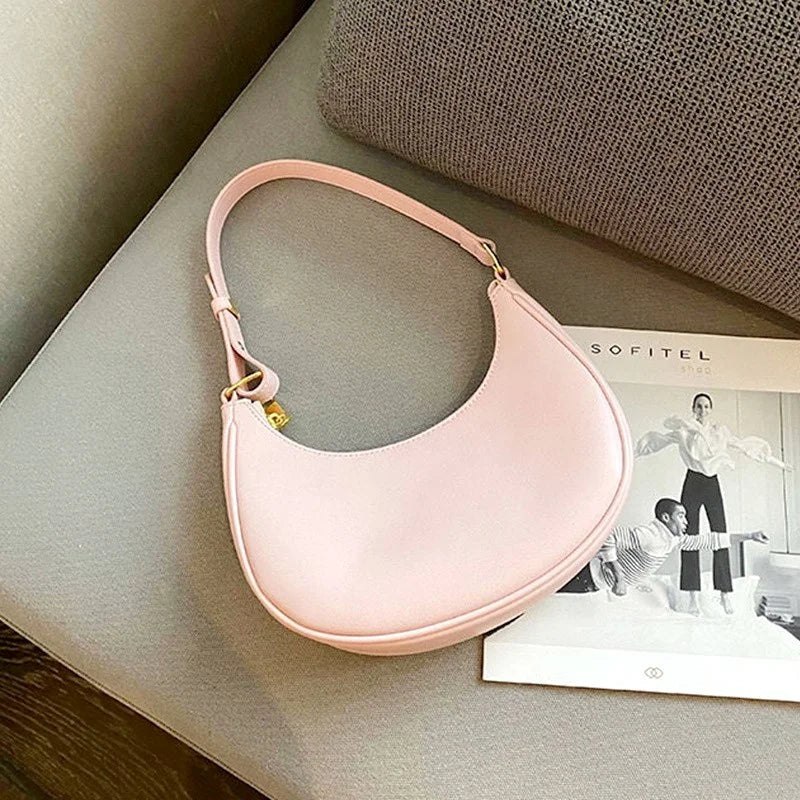 Women's Clutch Handbags Fashion Solid Color PU Leather Underarm Shoulder Bag Female Bag